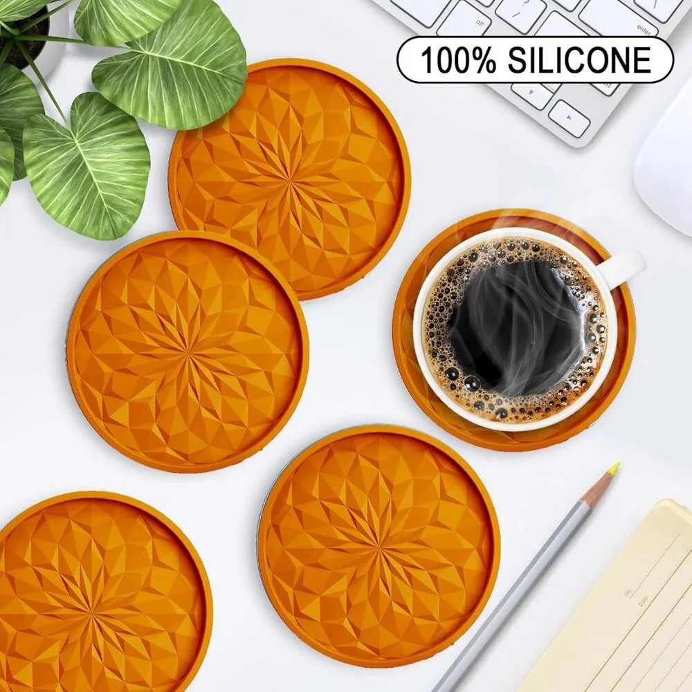 New Silicone Coasters with Holder,[6 Pack] Drinking Coasters - Cup Mat for Hot